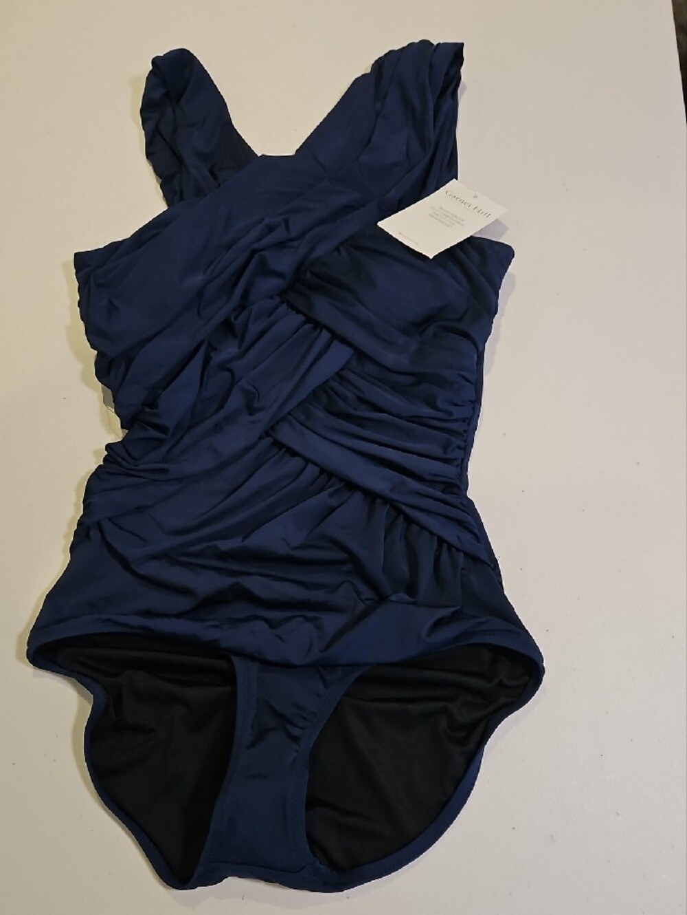 Garnet Hill Deep Navy Ruched One-Piece Swimsuit 0249